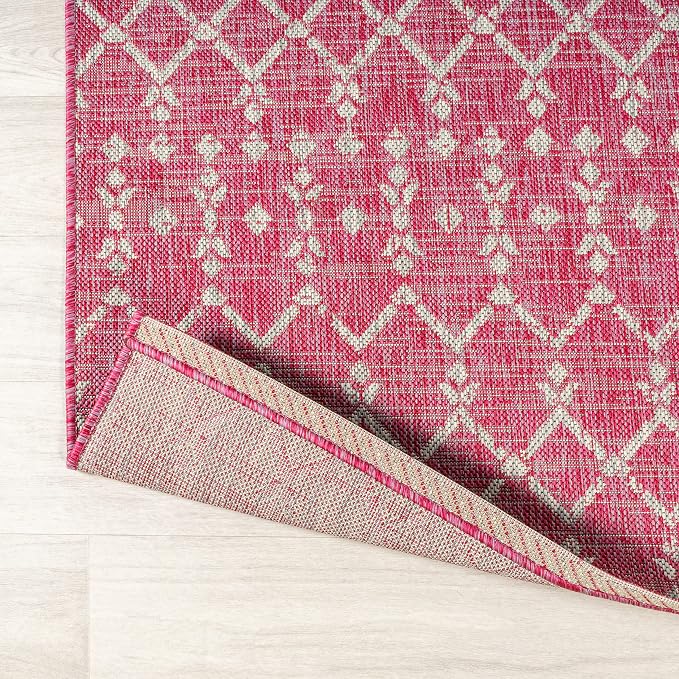JONATHAN Y Moroccan Geometric Indoor Outdoor Runner Rug 2X10 Fuchsia/Light Gray - Image 3