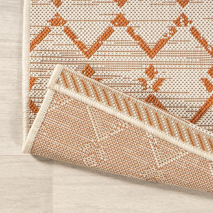 JONATHAN Y Moroccan Geometric Indoor Outdoor Round Area Rug 5 Ft Cream/Orange - Image 3