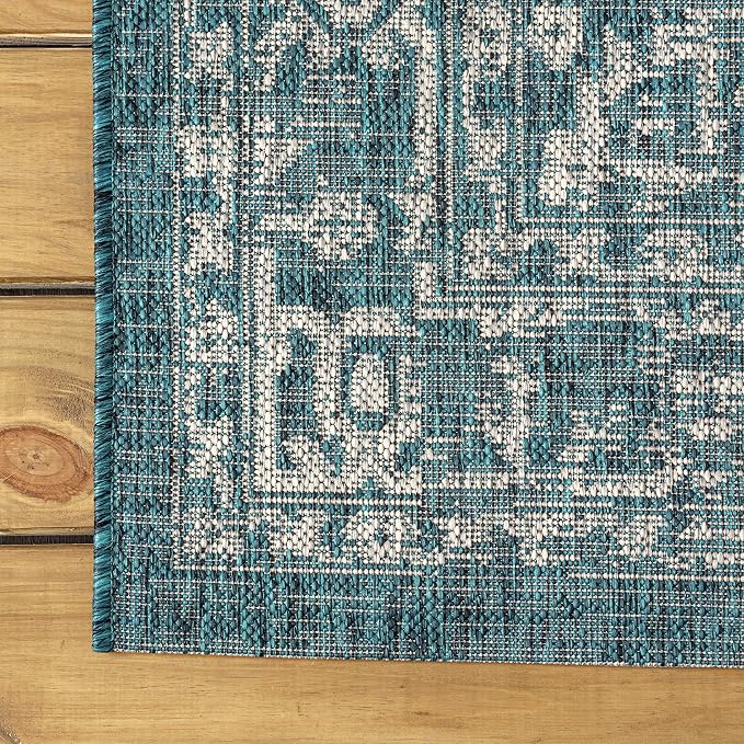 JONATHAN Y Boho Medallion Indoor Outdoor Round Area Rug 8 Ft Teal/Gray - Image 6