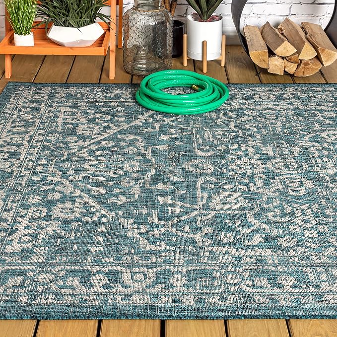 JONATHAN Y Boho Medallion Indoor Outdoor Area Rug 4X6 Teal/Gray, Malta Textured - Image 10
