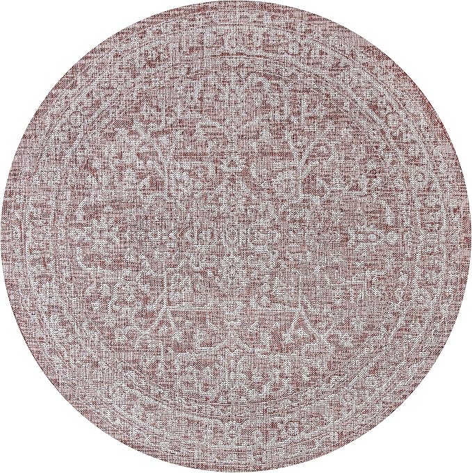 JONATHAN Y Boho Medallion Indoor Outdoor Round Area Rug 3 Ft Red/Taupe - Image 8