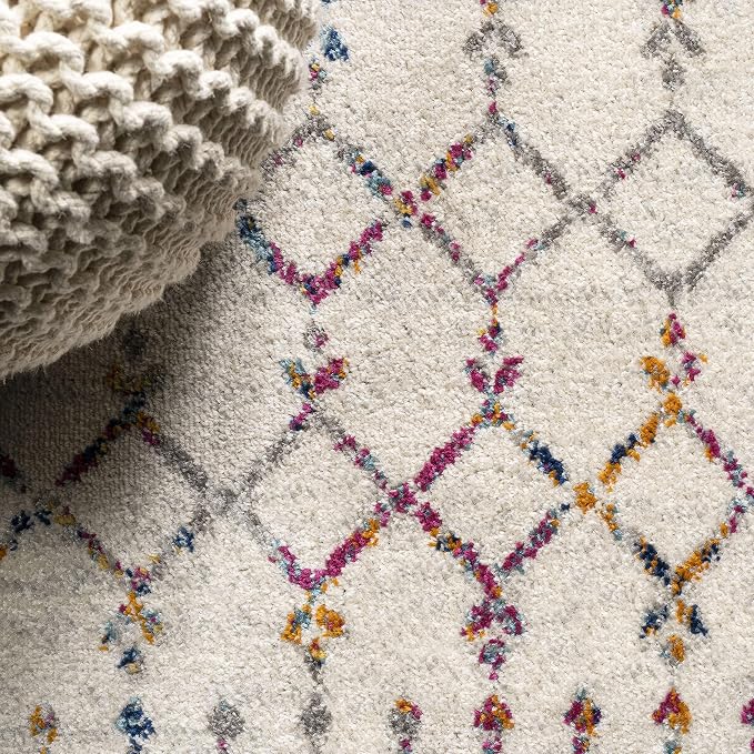 JONATHAN Y Boho Vintage Diamond Ivory/Multi Square Area Rug 5X5 ft, Moroccan - Image 3