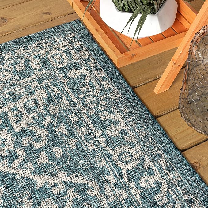 JONATHAN Y Boho Medallion Indoor Outdoor Runner Rug 2X10 Teal/Gray, Malta - Image 4
