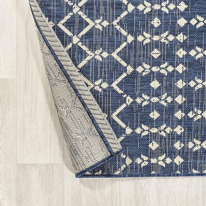 JONATHAN Y Moroccan Geometric Indoor Outdoor Round Area Rug 4 Ft Navy/Beige - Image 4