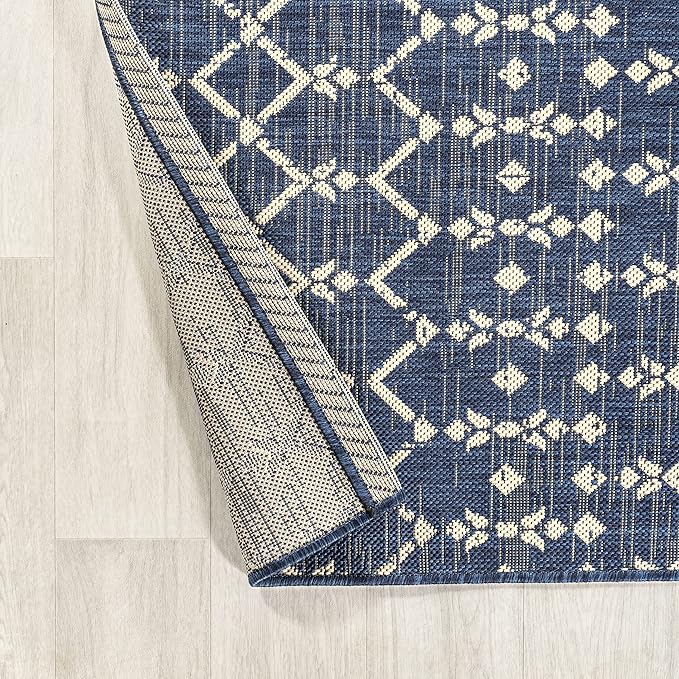 JONATHAN Y Moroccan Geometric Indoor Outdoor Area Rug 8X10 Navy/Beige, Ourika - Image 5
