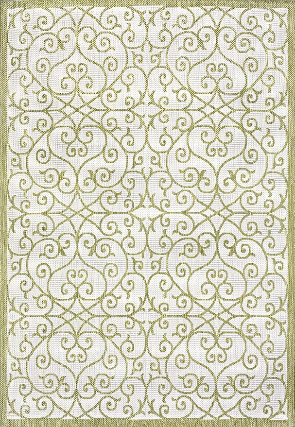 JONATHAN Y Vintage Filigree Indoor Outdoor Area Rug 4X6 Green/Cream, Madrid - Image 9