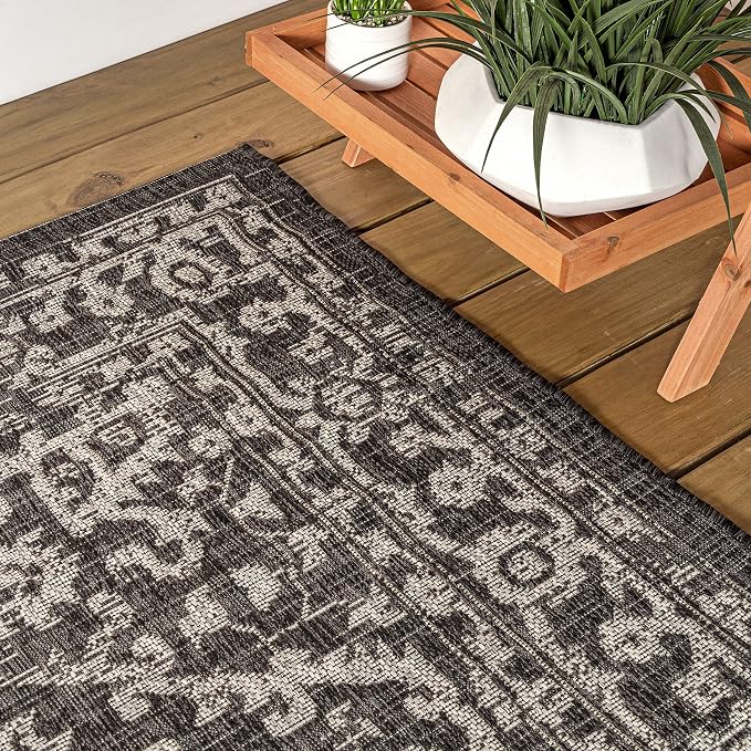 JONATHAN Y Boho Medallion Indoor Outdoor Area Rug 8X10 Black/Gray, Malta - Image 8