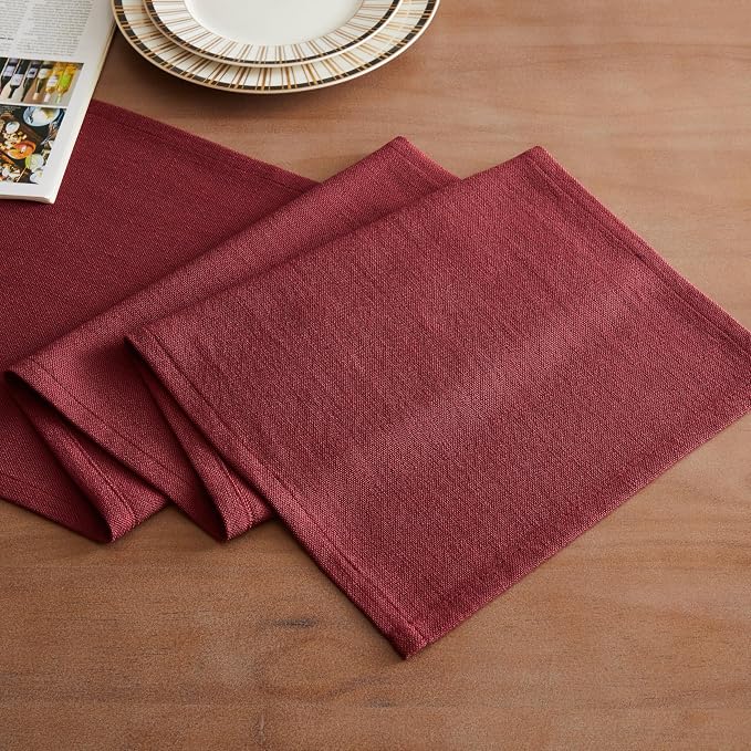 Rustic Cotton Linen Table Runner, 13x108 Inches Burgundy | Farmhouse Style - Image 2