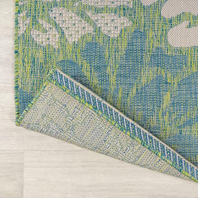 JONATHAN Y Floral Textured Weave Indoor Outdoor Square Area Rug 5X5 Cream/Green - Image 5