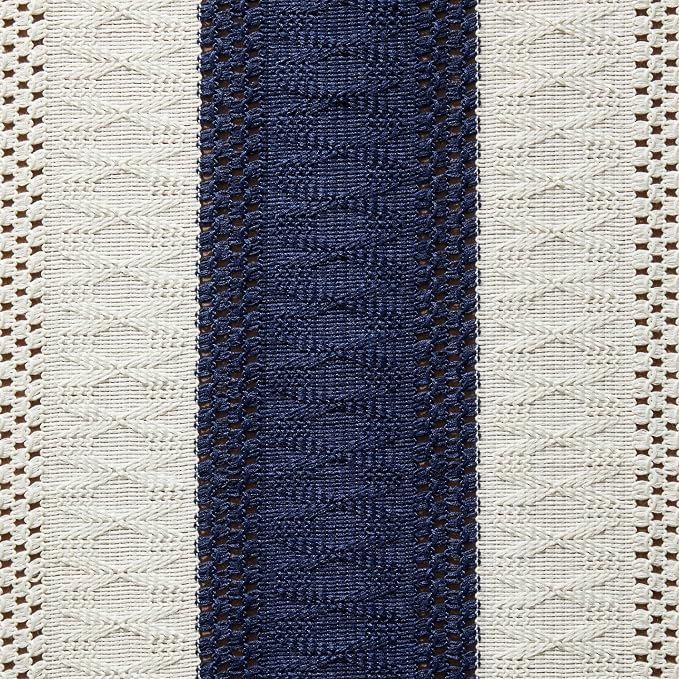 Macrame Style Bicolor Stitching Table Runner 14x108in Navy Blue | Woven Boho - Image 6