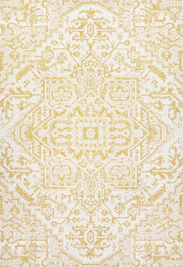 JONATHAN Y Boho Medallion Indoor Outdoor Area Rug 9X12 Cream/Yellow, Estrella - Image 9