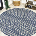 JONATHAN Y Moroccan Geometric Indoor Outdoor Round Area Rug 4 Ft Navy/Beige by JONATHANY