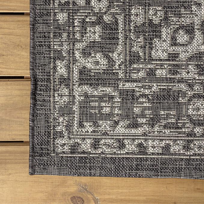 JONATHAN Y Boho Medallion Indoor Outdoor Round Area Rug 8 Ft Black/Gray - Image 7