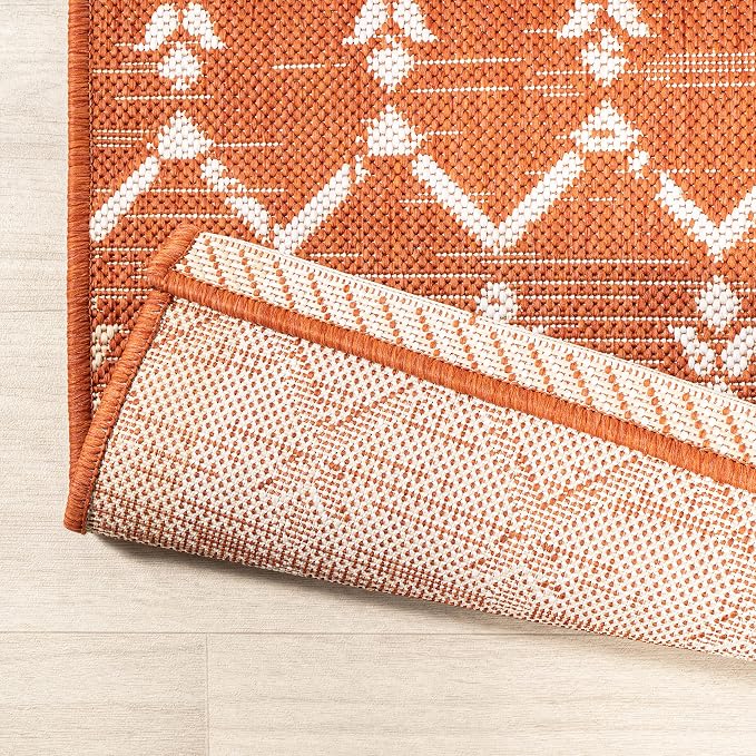 JONATHAN Y Moroccan Geometric Indoor Outdoor Runner Rug 2X10 Orange/Cream - Image 3