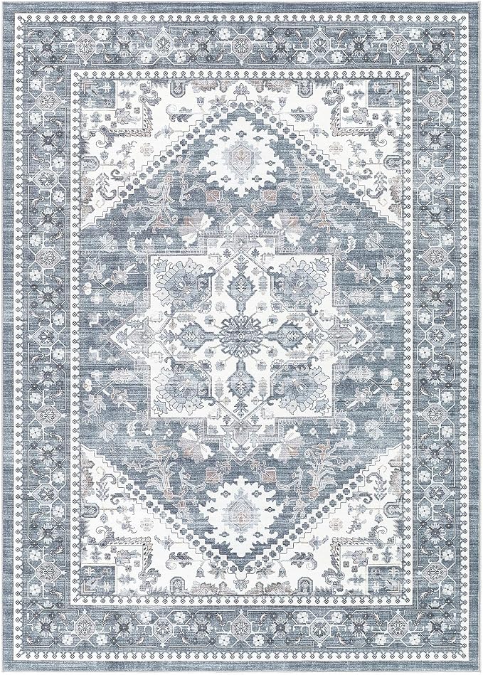 8x10 Vintage Area Rug: Washable Neutral Soft Non Slip Thin Large Floor Carpet - Image 9