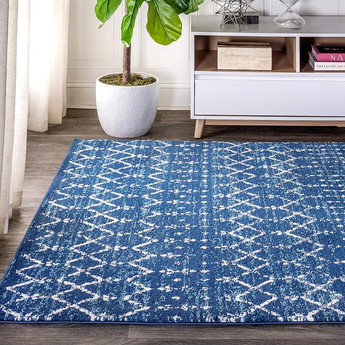 JONATHAN Y Boho Vintage Diamond Blue/White Indoor Area Rug 3X5 ft, Moroccan Hype - Image 4