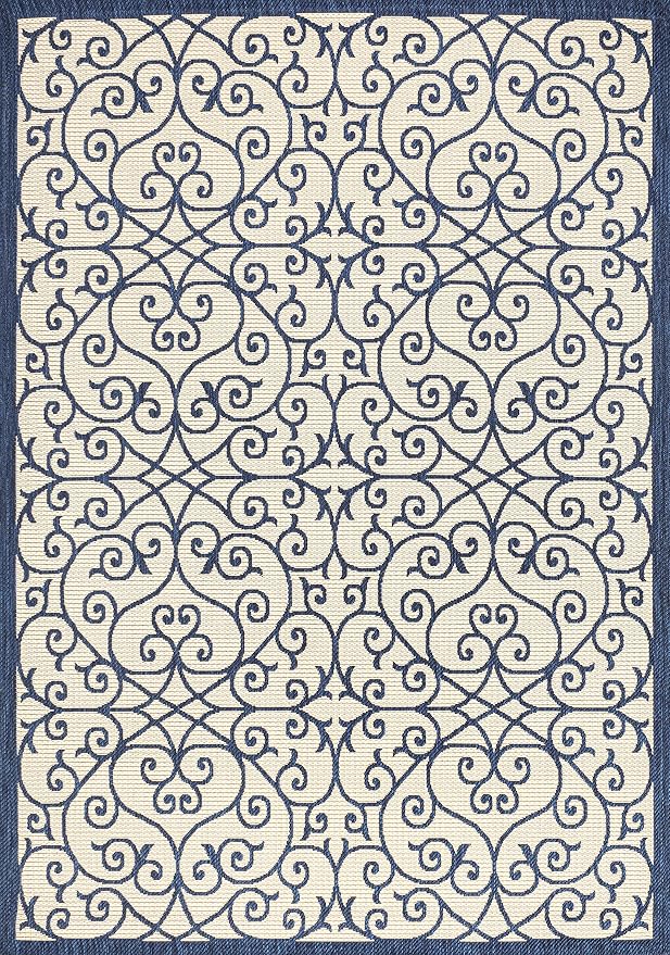 JONATHAN Y Vintage Filigree Indoor Outdoor Area Rug 3X5 Navy/Beige, Madrid - Image 8