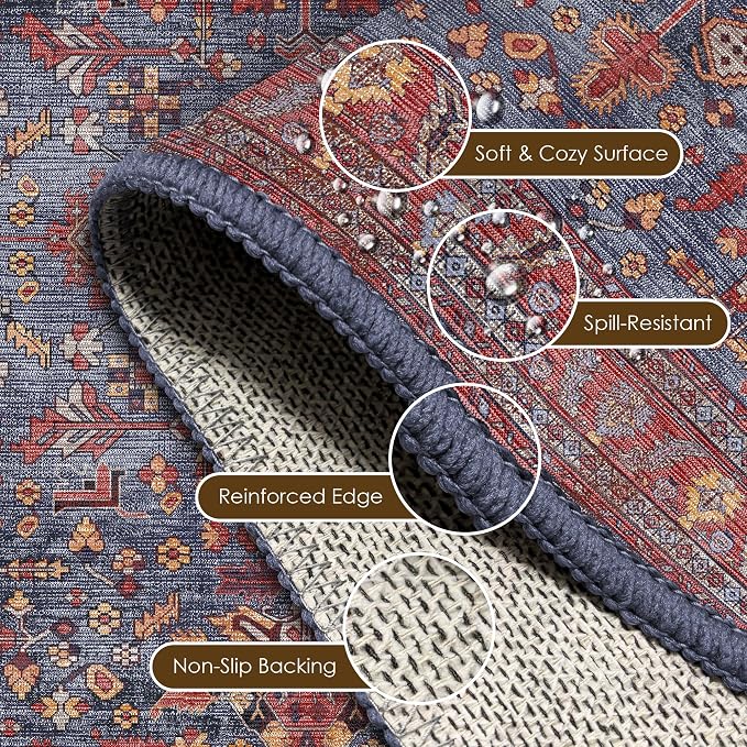 Washable Area Rug 6' x 9' Vintage Traditional Persian Mat - Image 6