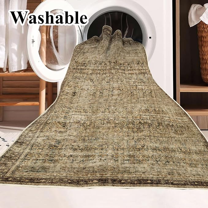CHAMPLANT Area Rug 6x9 Washable Rug Dark Brown Vintage Traditional Distressed - Image 3