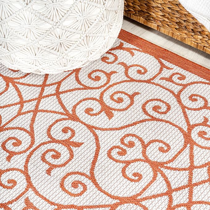 JONATHAN Y Vintage Filigree Indoor Outdoor Runner Rug 2X8 Cream/Orange - Image 5