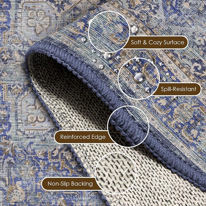 Washable Area Rug 4' x 6' Vintage Traditional Persian Mat - Image 6