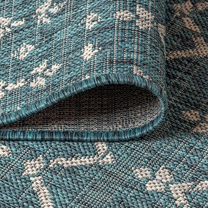 JONATHAN Y Moroccan Geometric Indoor Outdoor Square Area Rug 8X8 Teal/Gray - Image 3