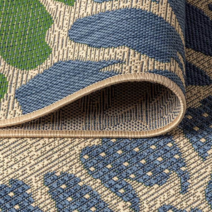 JONATHAN Y Floral Textured Weave Indoor Outdoor Square Area Rug 4X4 Navy/Green - Image 5