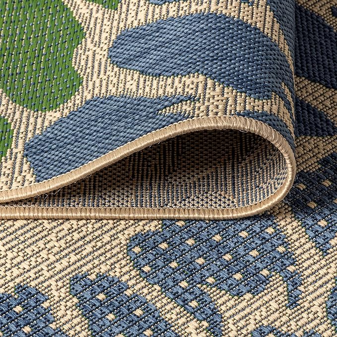 JONATHAN Y Floral Textured Weave Indoor Outdoor Runner Rug 2X20 Navy/Green - Image 5