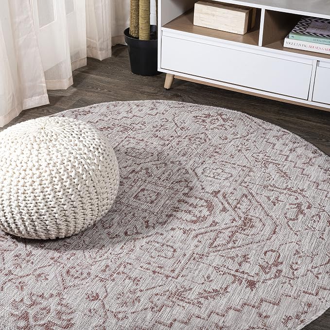 JONATHAN Y Boho Medallion Indoor Outdoor Round Area Rug 5 Ft Red/Taupe by JONATHANY
