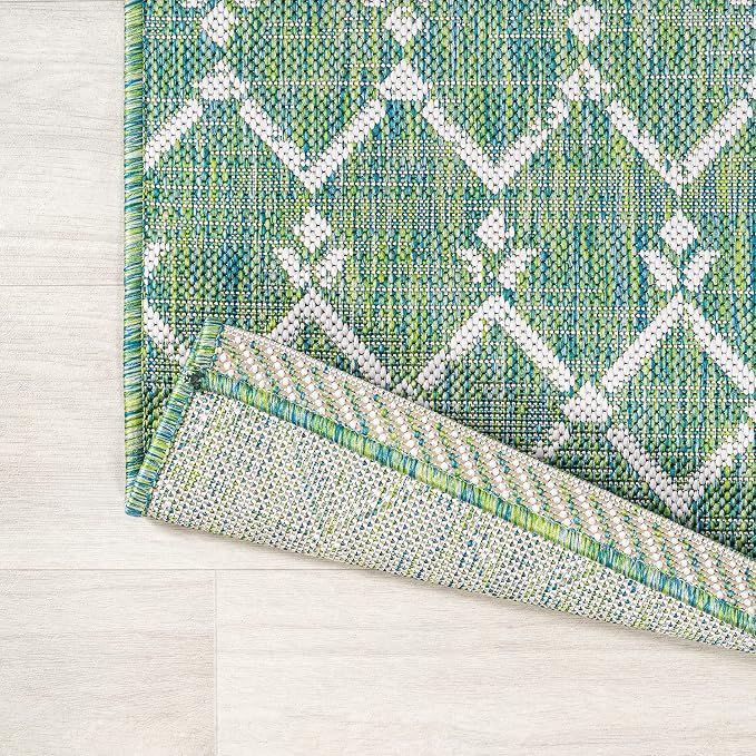 JONATHAN Y Moroccan Geometric Indoor Outdoor Round Area Rug 5 Ft Green/Cream - Image 3