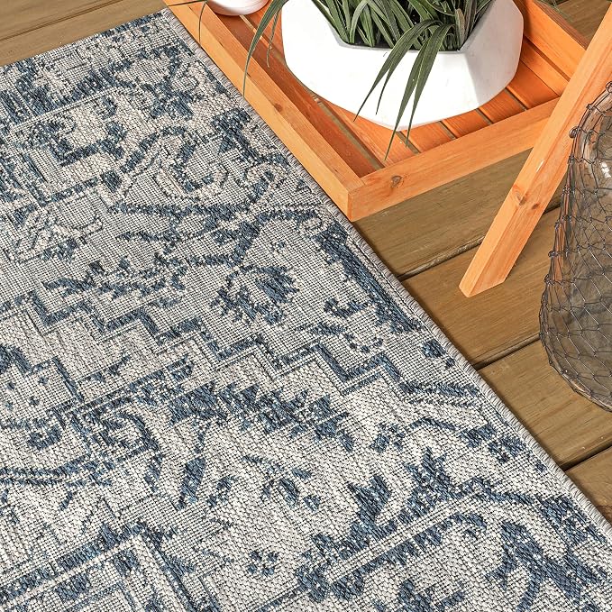 JONATHAN Y Boho Medallion Indoor Outdoor Round Area Rug 5 Ft Navy/Gray - Image 3
