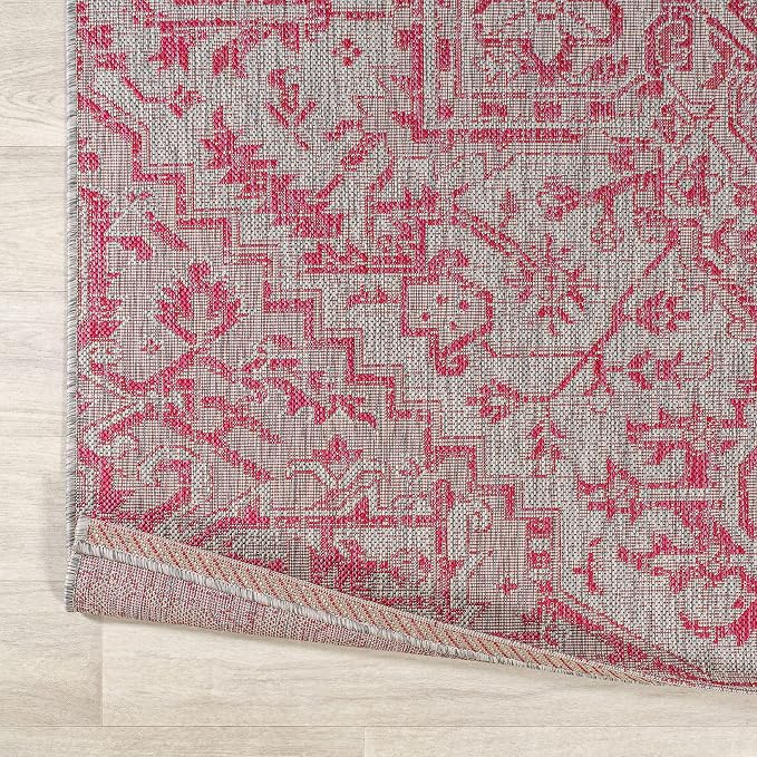 JONATHAN Y Boho Medallion Indoor Outdoor Square Area Rug 5X5 Light Gray/Fuchsia - Image 3