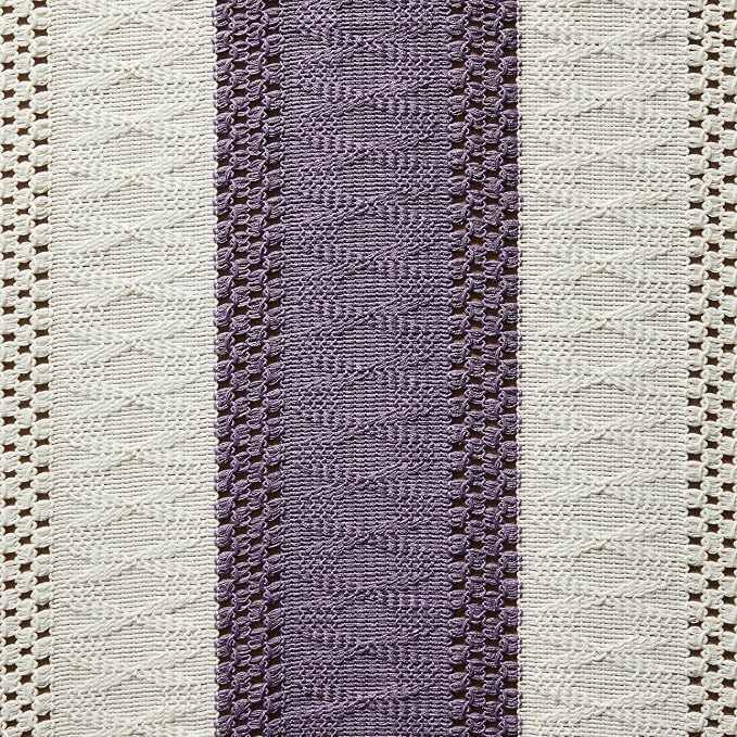 Macrame Style Bicolor Stitching Table Runner 14x48in Purple | Woven Boho Table - Image 6