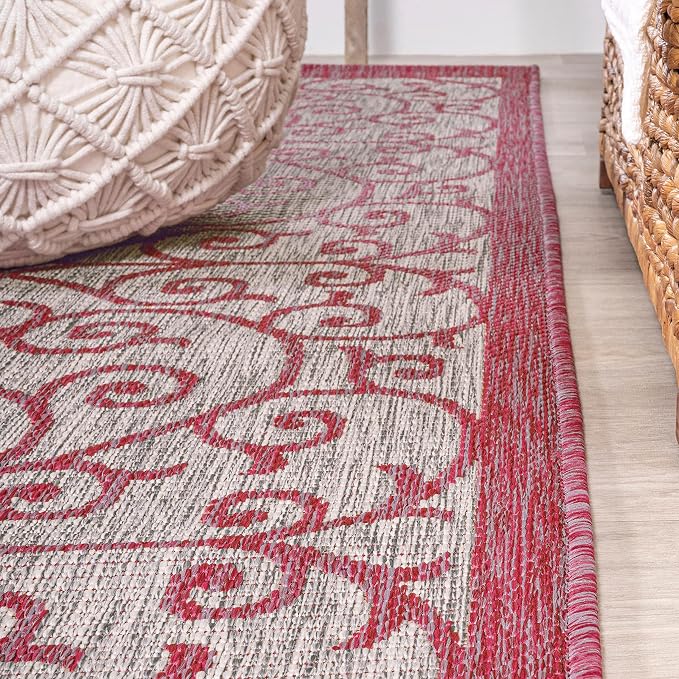 JONATHAN Y Vintage Filigree Indoor Outdoor Area Rug 5X8 Light Gray/Fuchsia - Image 8