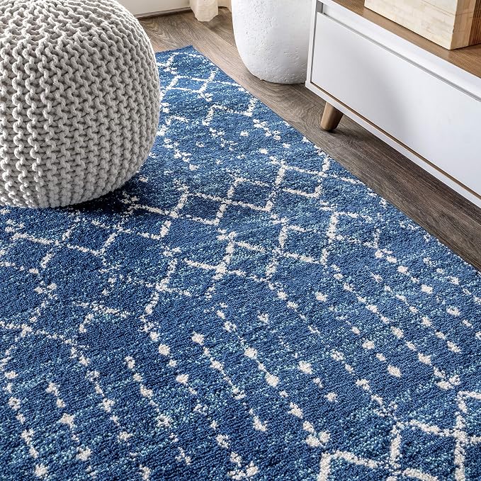 JONATHAN Y Boho Vintage Diamond Blue/White Indoor Area Rug 5X8 ft, Moroccan Hype - Image 7