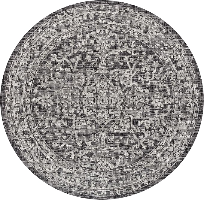 JONATHAN Y Boho Medallion Indoor Outdoor Round Area Rug 8 Ft Black/Gray - Image 9
