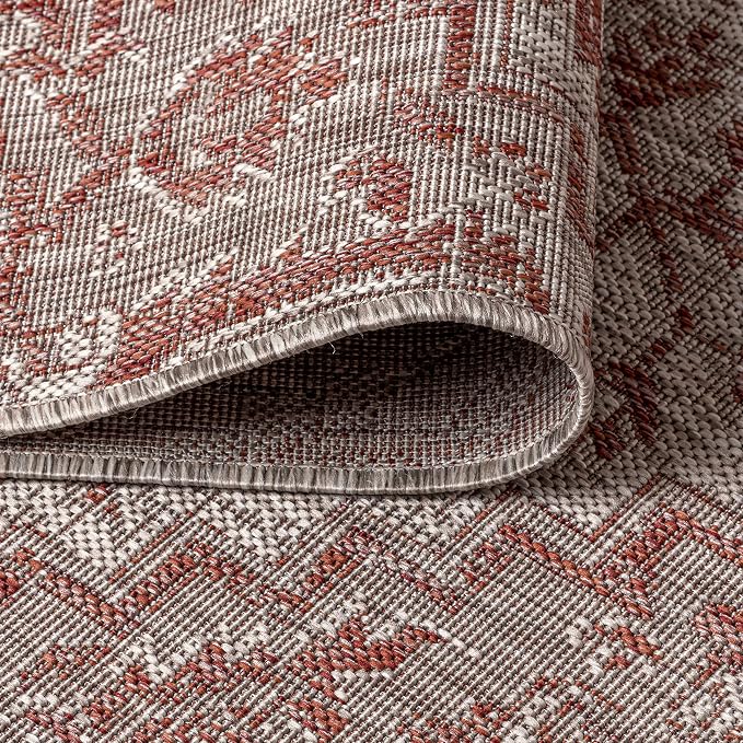 JONATHAN Y Boho Medallion Indoor Outdoor Round Area Rug 5 Ft Red/Taupe - Image 5