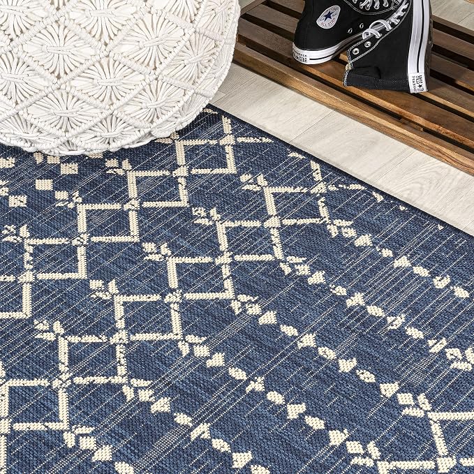 JONATHAN Y Moroccan Geometric Indoor Outdoor Square Area Rug 6X6 Navy/Beige - Image 6