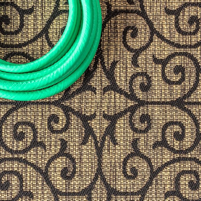 JONATHAN Y Vintage Filigree Indoor Outdoor Round Area Rug 4 Ft Black/Khaki - Image 3