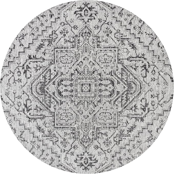 JONATHAN Y Boho Medallion Indoor Outdoor Round Area Rug 8 Ft Black/Gray - Image 9