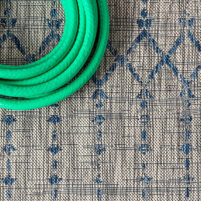 JONATHAN Y Moroccan Geometric Indoor Outdoor Runner Rug 2X10 Light Gray/Navy - Image 3