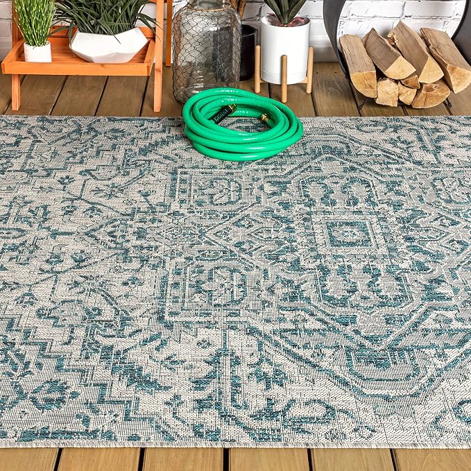 JONATHAN Y Boho Medallion Indoor Outdoor Area Rug 3X5 Teal/Gray, Estrella - Image 10