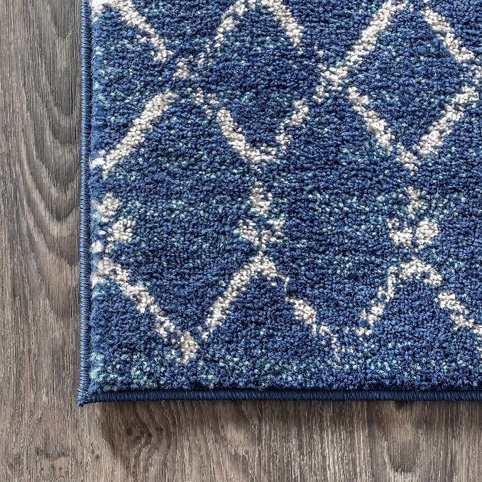 JONATHAN Y Boho Vintage Diamond Blue/White Square Area Rug 5X5 ft, Moroccan Hype - Image 5