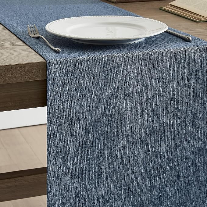 Basic Linen Style Table Runner, 14x72 Inch Navy Blue | Mitered Corner Design - Image 4