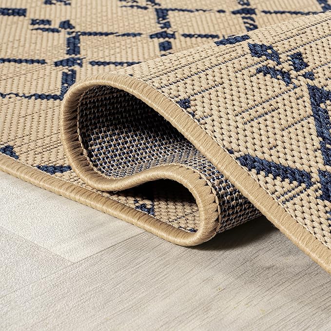 JONATHAN Y Moroccan Geometric Indoor Outdoor Round Area Rug 6 Ft Beige/Navy - Image 3