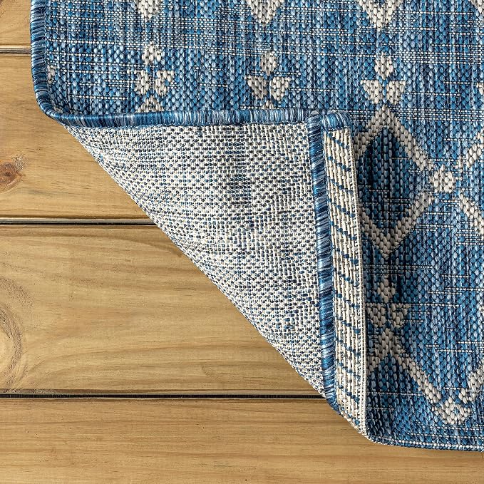 JONATHAN Y Moroccan Geometric Indoor Outdoor Runner Rug 2X14 Navy/Light Gray - Image 6