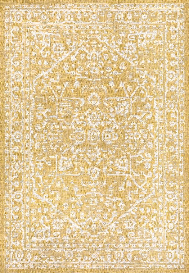 JONATHAN Y Boho Medallion Indoor Outdoor Area Rug 4X6 Yellow/Cream, Malta - Image 8