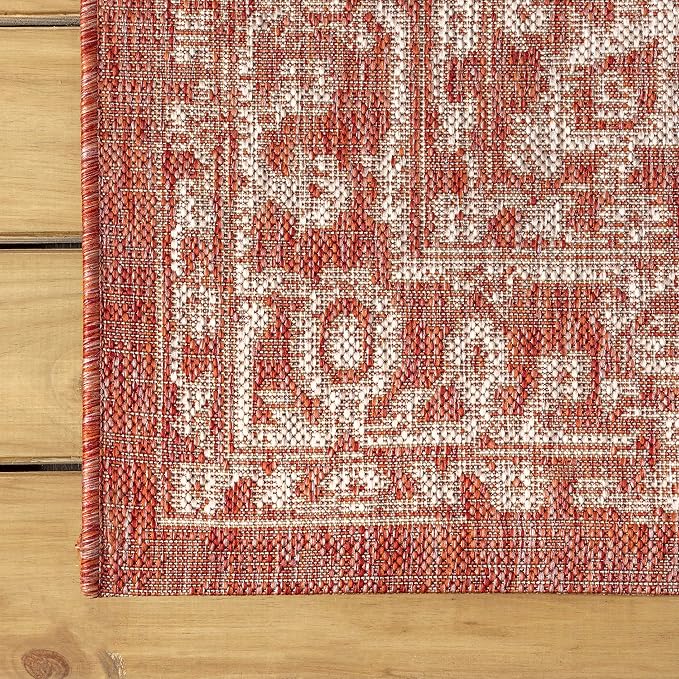 JONATHAN Y Boho Medallion Indoor Outdoor Area Rug 4X6 Red/Taupe, Malta Textured - Image 5