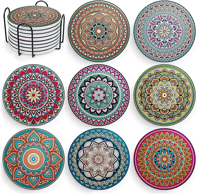 Mandala Drink Coasters with Holder by Decopom