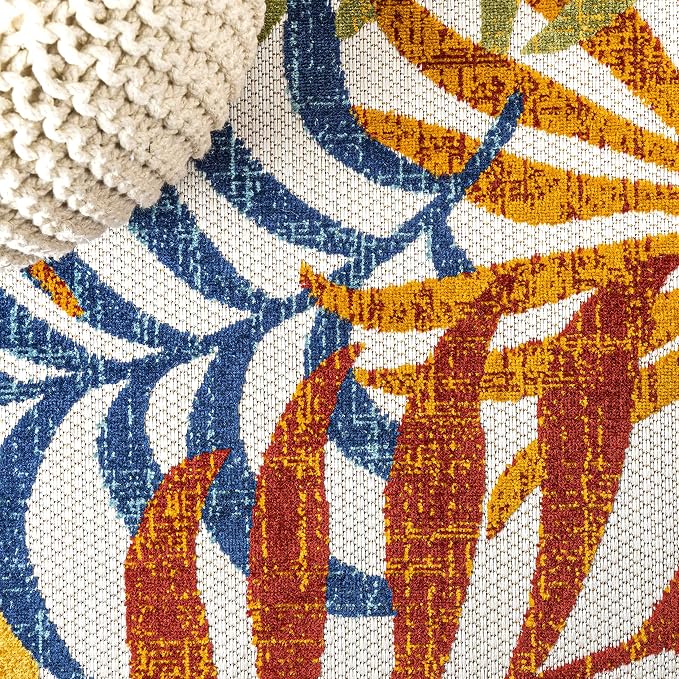 JONATHAN Y Tropics Palm Leaves Indoor Outdoor Area Rug 8X10 Cream/Orange - Image 9